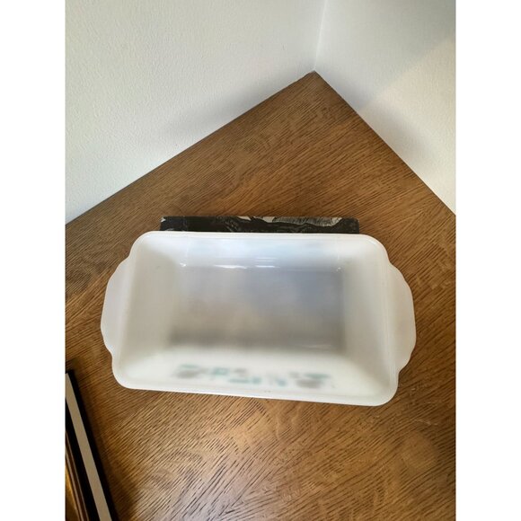 Vintage Fire King Atomic Blue Heaven Loaf Pan 5.5" X 10.5" X 2.5" White Glass - Picture 5 of 9